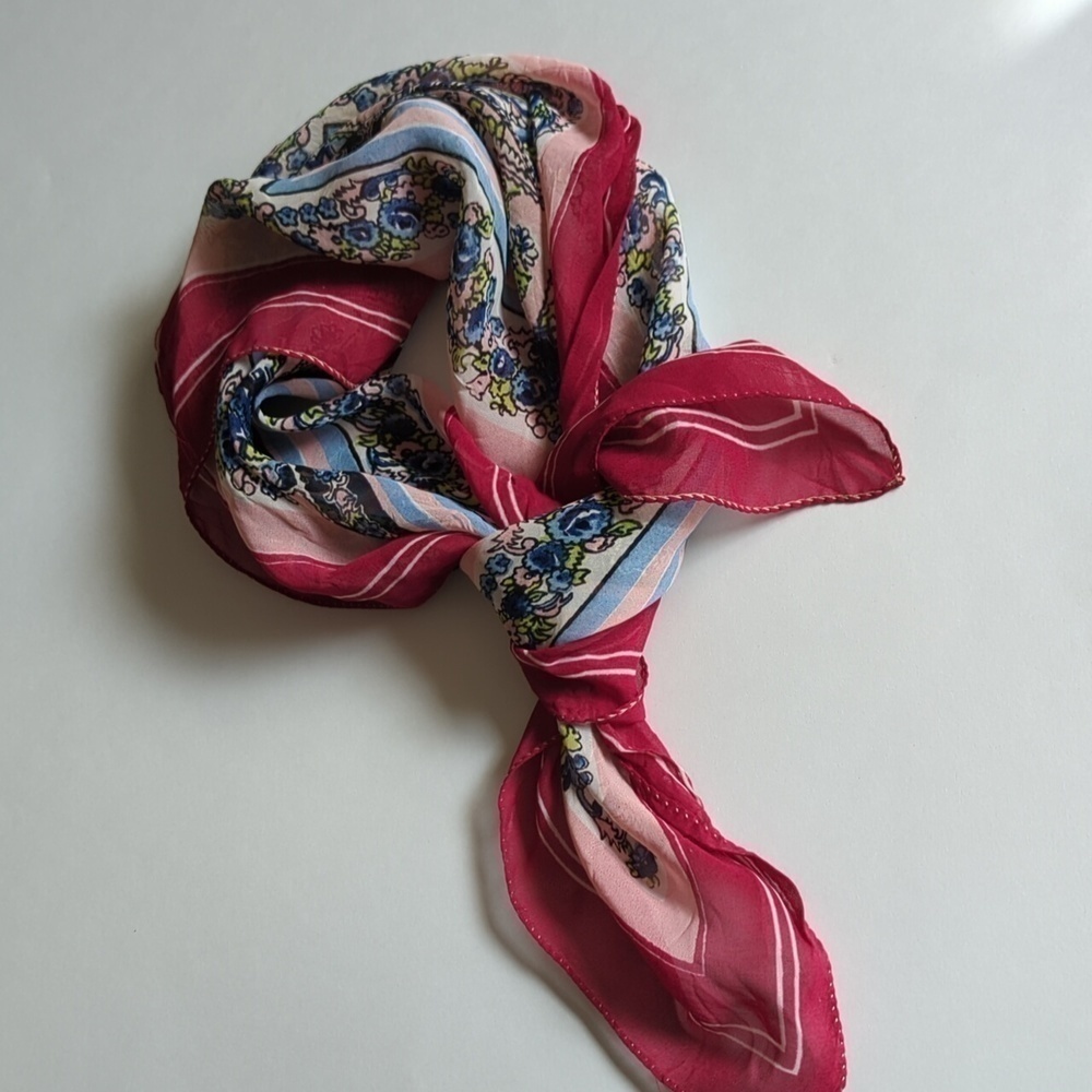 Vintage Floral Square Burgundy Blue Scarf Cottagecore Grannycore Luxury